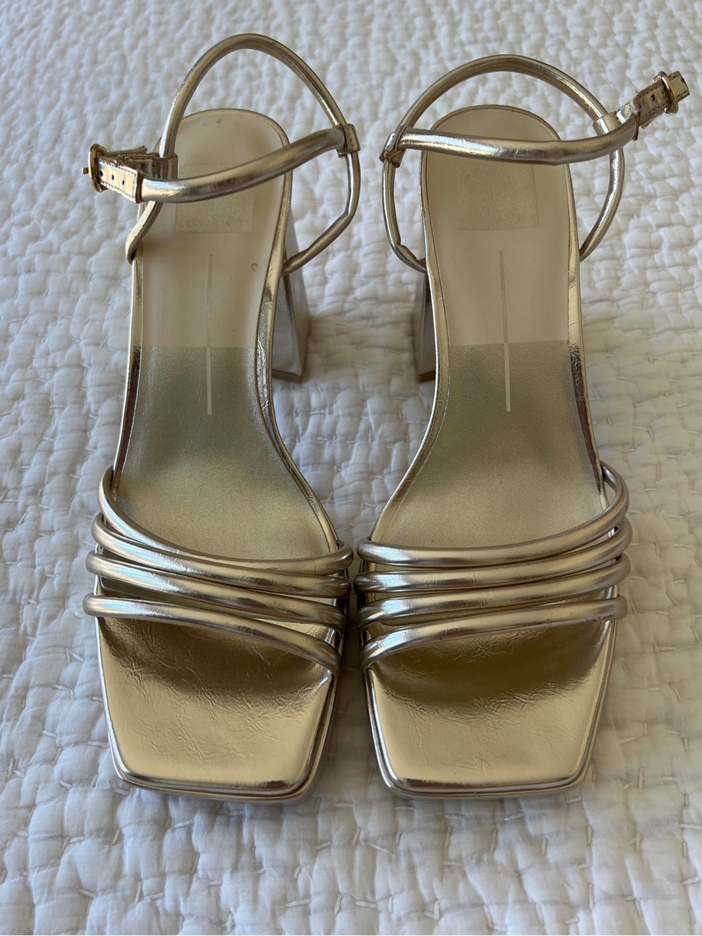 Dolce Vita Metallic Gold Strappy Block Heel Sandals
